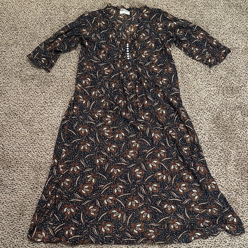 Elegant Brown Floral Women's Dress